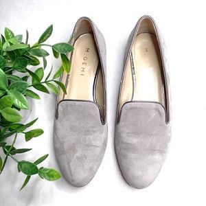 M. GEMI Leather Suede Loafer Flats Silver Gray